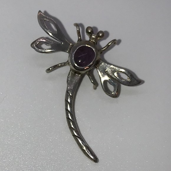 Sterling Dragonfly With Amethyst Pendant